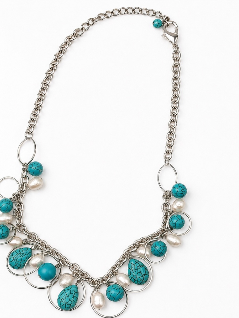 Faux Turquoise and Sterling Silver Necklace